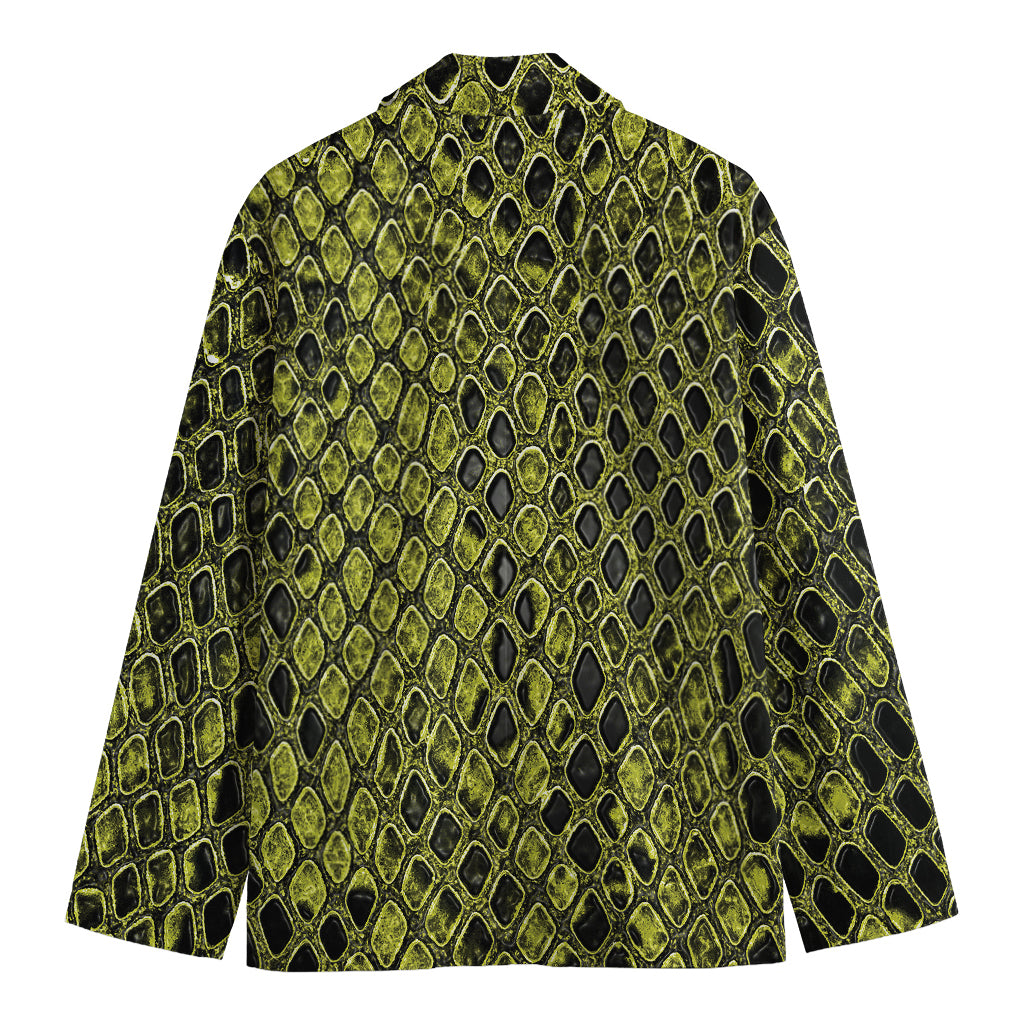 Lime Green And Black Snakeskin Print Men's Cotton Blazer