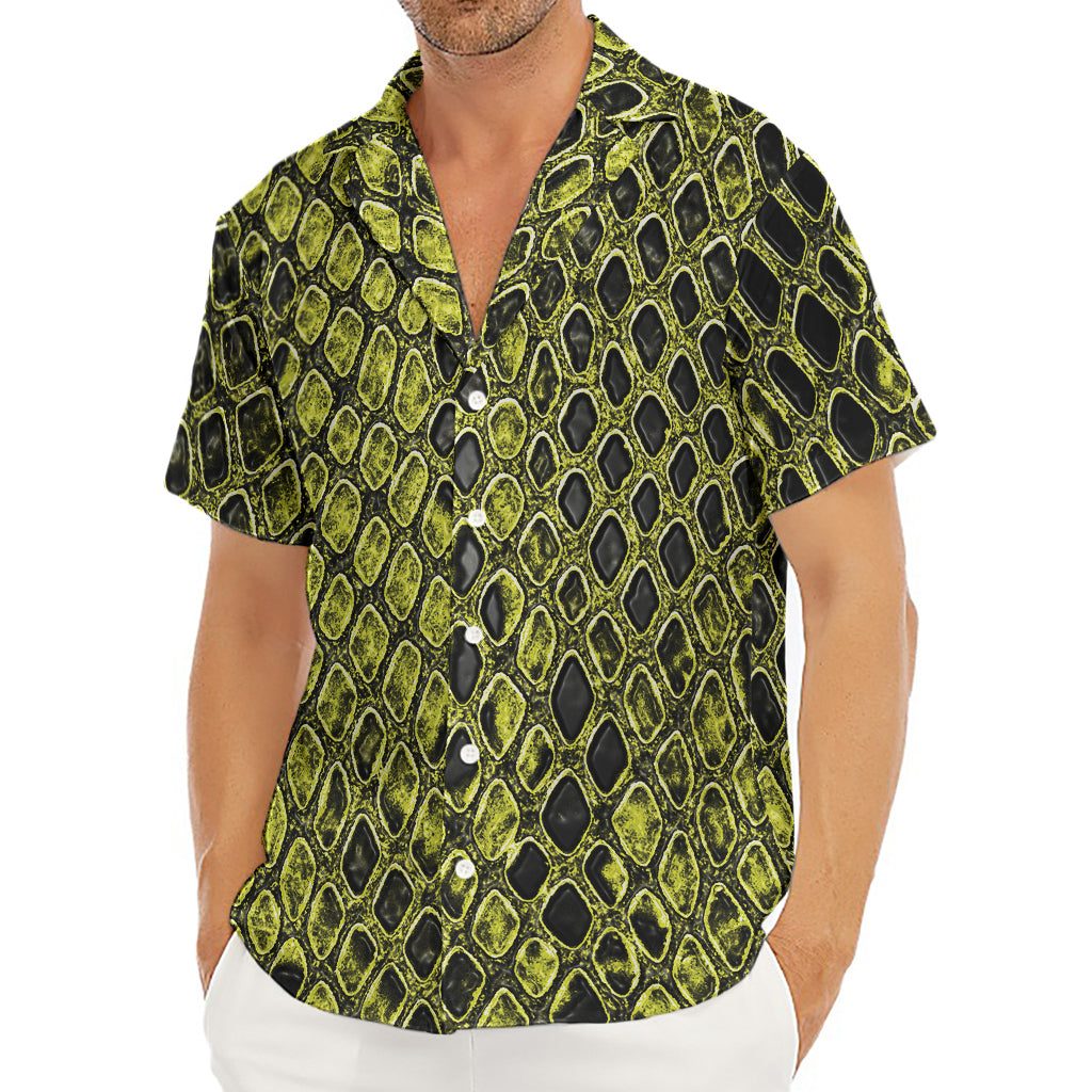 Lime Green And Black Snakeskin Print Men's Deep V-Neck Shirt