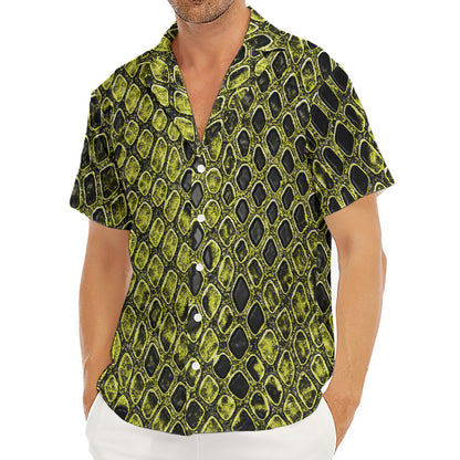 Lime Green And Black Snakeskin Print Men's Deep V-Neck Shirt