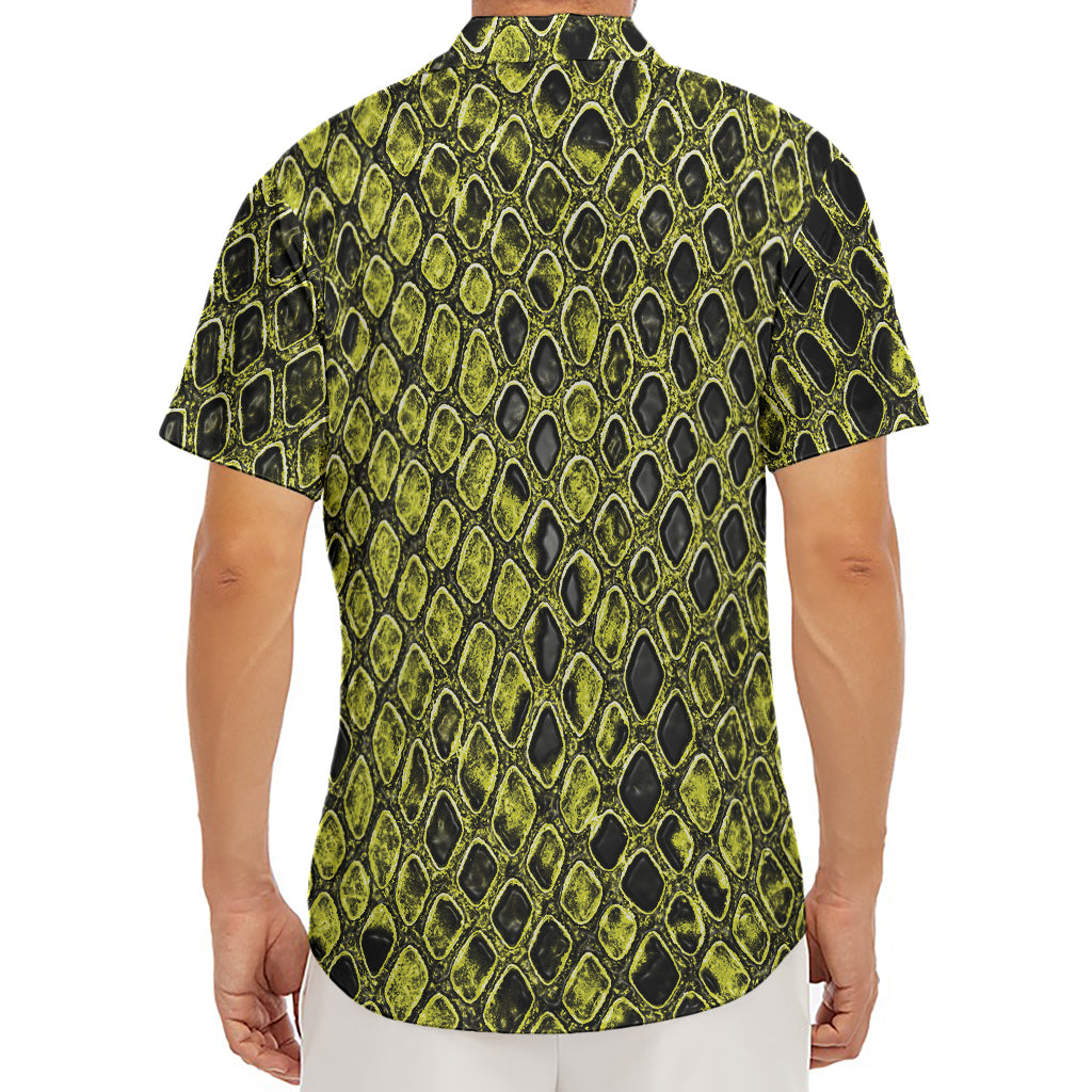 Lime Green And Black Snakeskin Print Men's Deep V-Neck Shirt