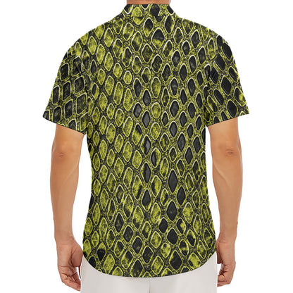 Lime Green And Black Snakeskin Print Men's Deep V-Neck Shirt