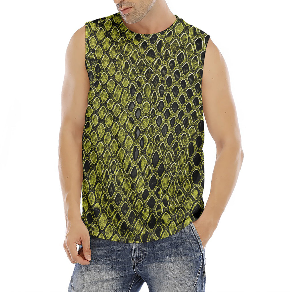 Lime Green And Black Snakeskin Print Men's Fitness Tank Top