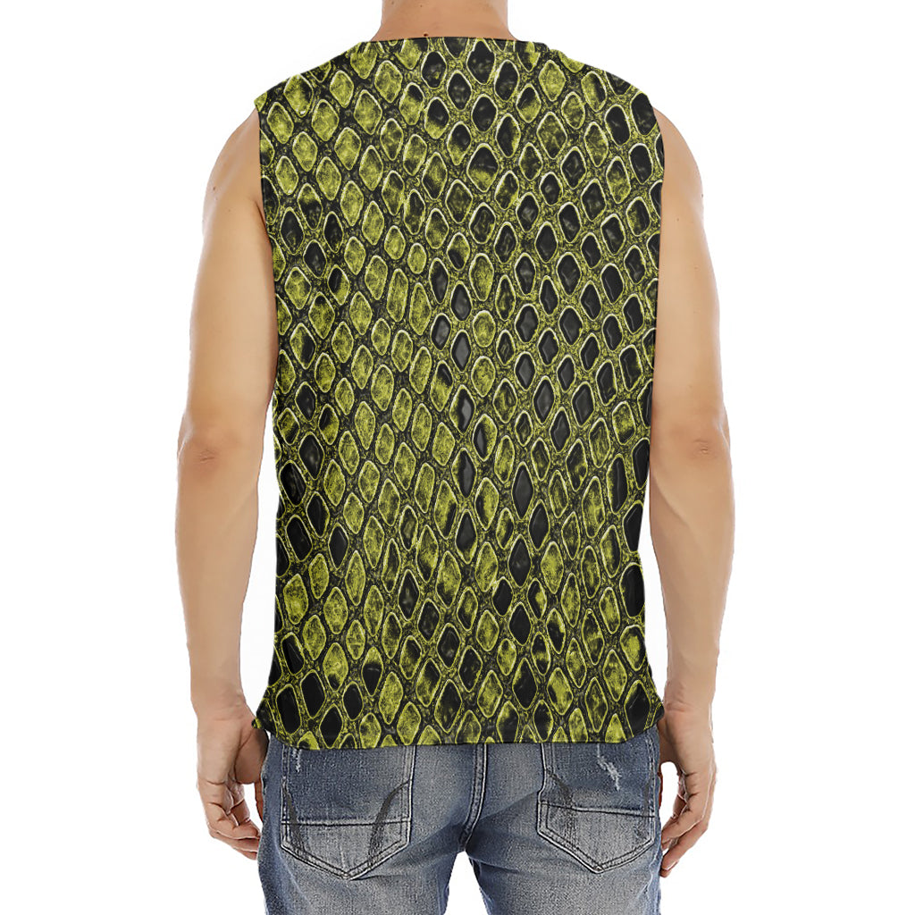 Lime Green And Black Snakeskin Print Men's Fitness Tank Top