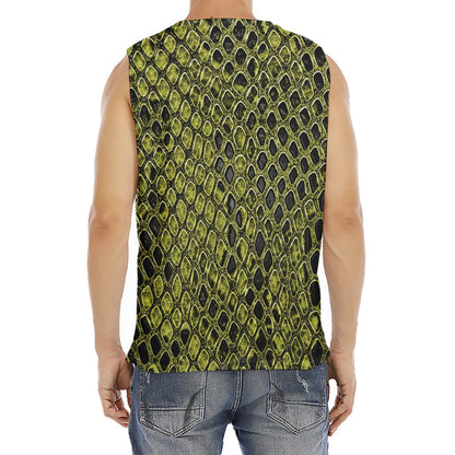 Lime Green And Black Snakeskin Print Men's Fitness Tank Top