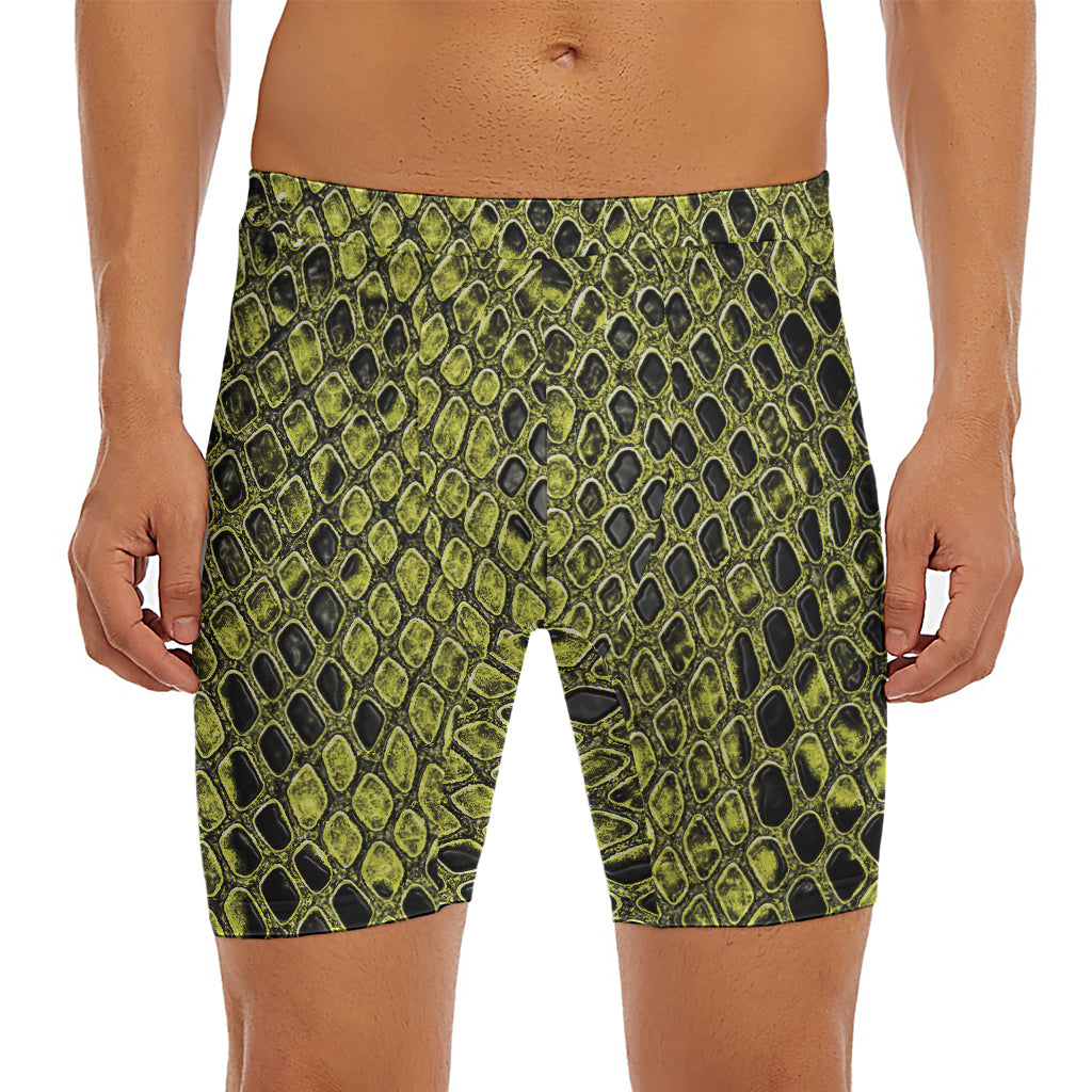 Lime Green And Black Snakeskin Print Men's Long Boxer Briefs