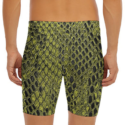 Lime Green And Black Snakeskin Print Men's Long Boxer Briefs