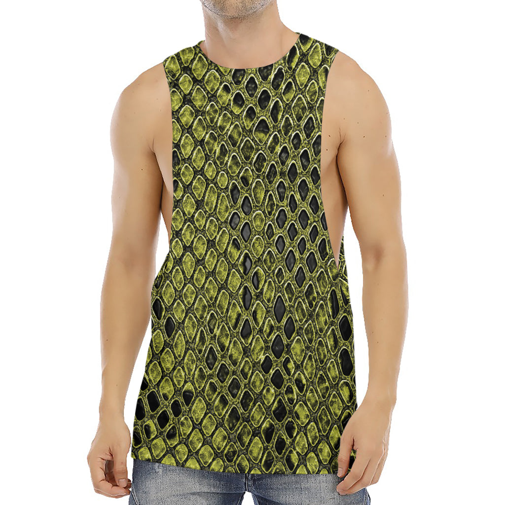 Lime Green And Black Snakeskin Print Men's Muscle Tank Top