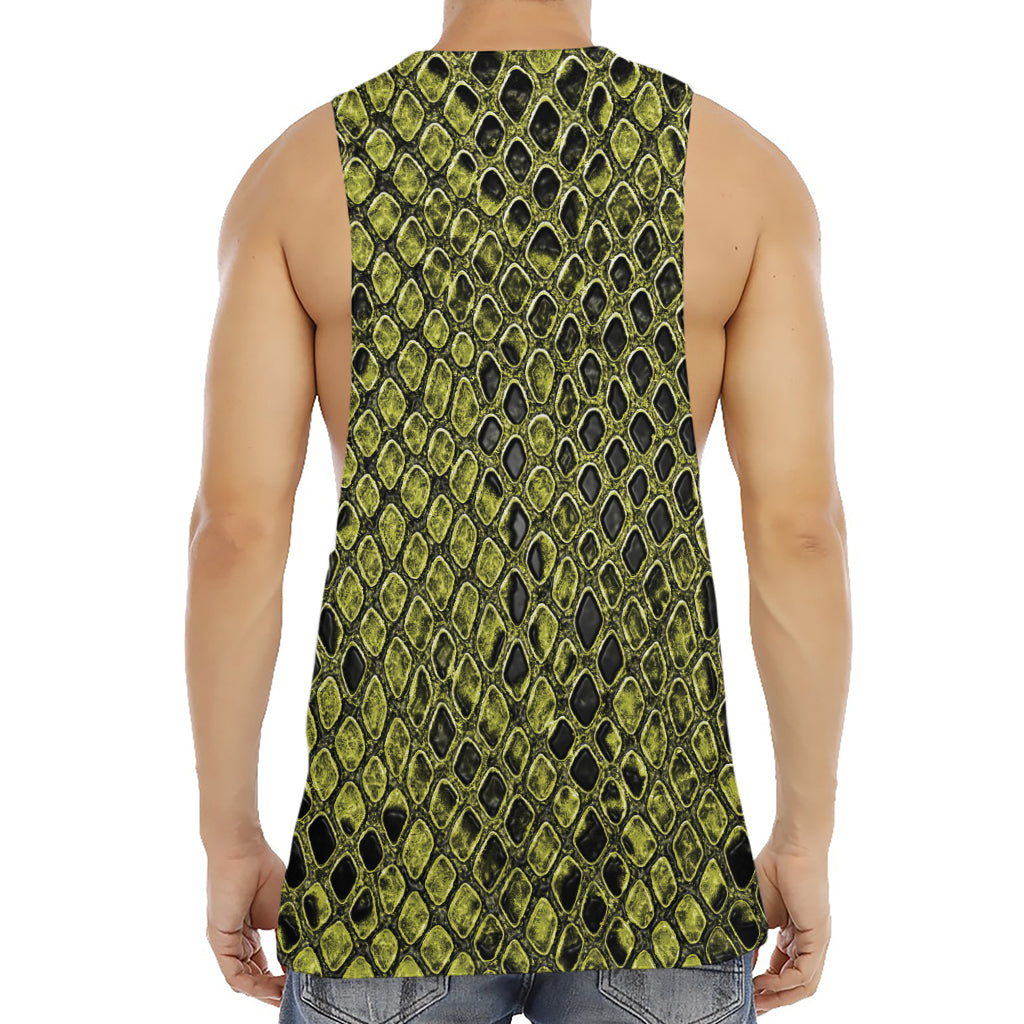 Lime Green And Black Snakeskin Print Men's Muscle Tank Top