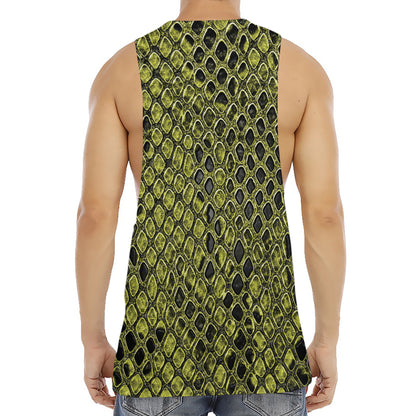 Lime Green And Black Snakeskin Print Men's Muscle Tank Top