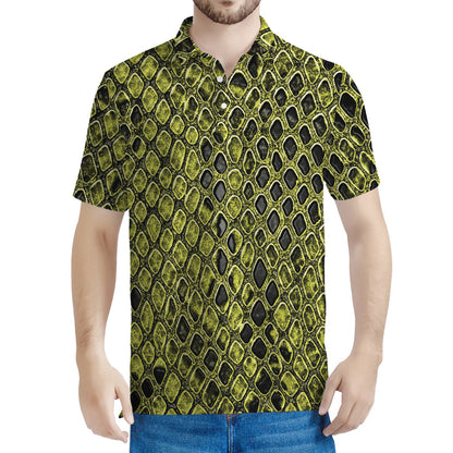 Lime Green And Black Snakeskin Print Men's Polo Shirt