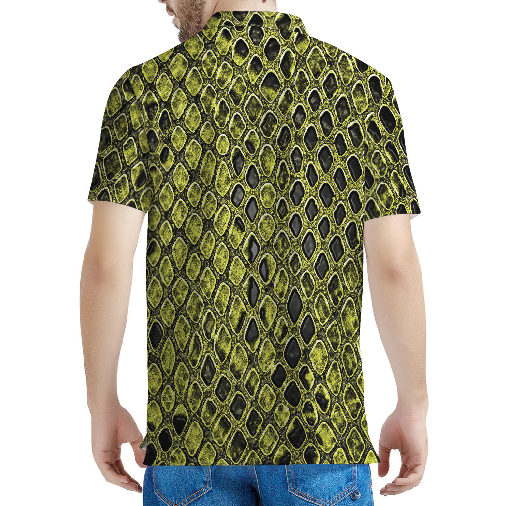 Lime Green And Black Snakeskin Print Men's Polo Shirt