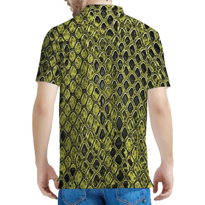 Lime Green And Black Snakeskin Print Men's Polo Shirt