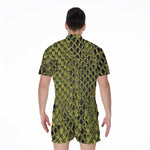 Lime Green And Black Snakeskin Print Men's Rompers