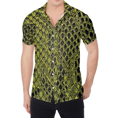 Lime Green And Black Snakeskin Print Men's Shirt