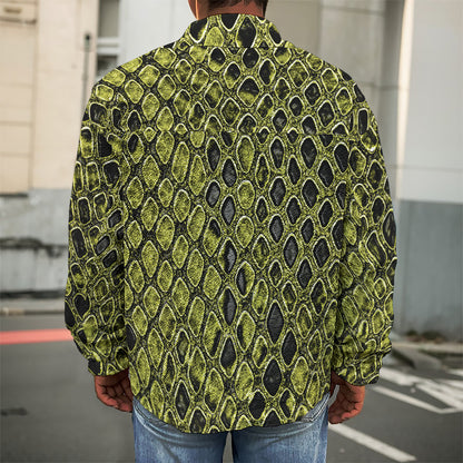 Lime Green And Black Snakeskin Print Men's Shirt Jacket