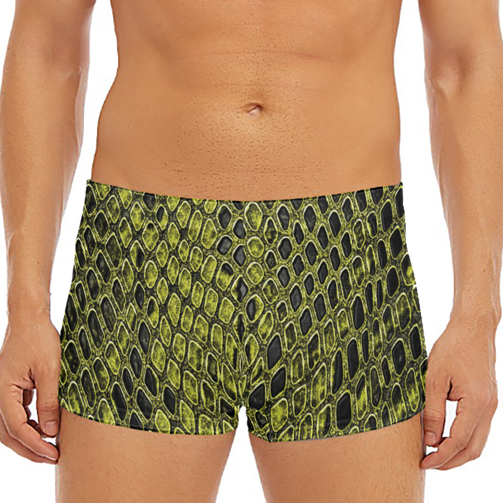 Lime Green And Black Snakeskin Print Men's Short Boxer Briefs