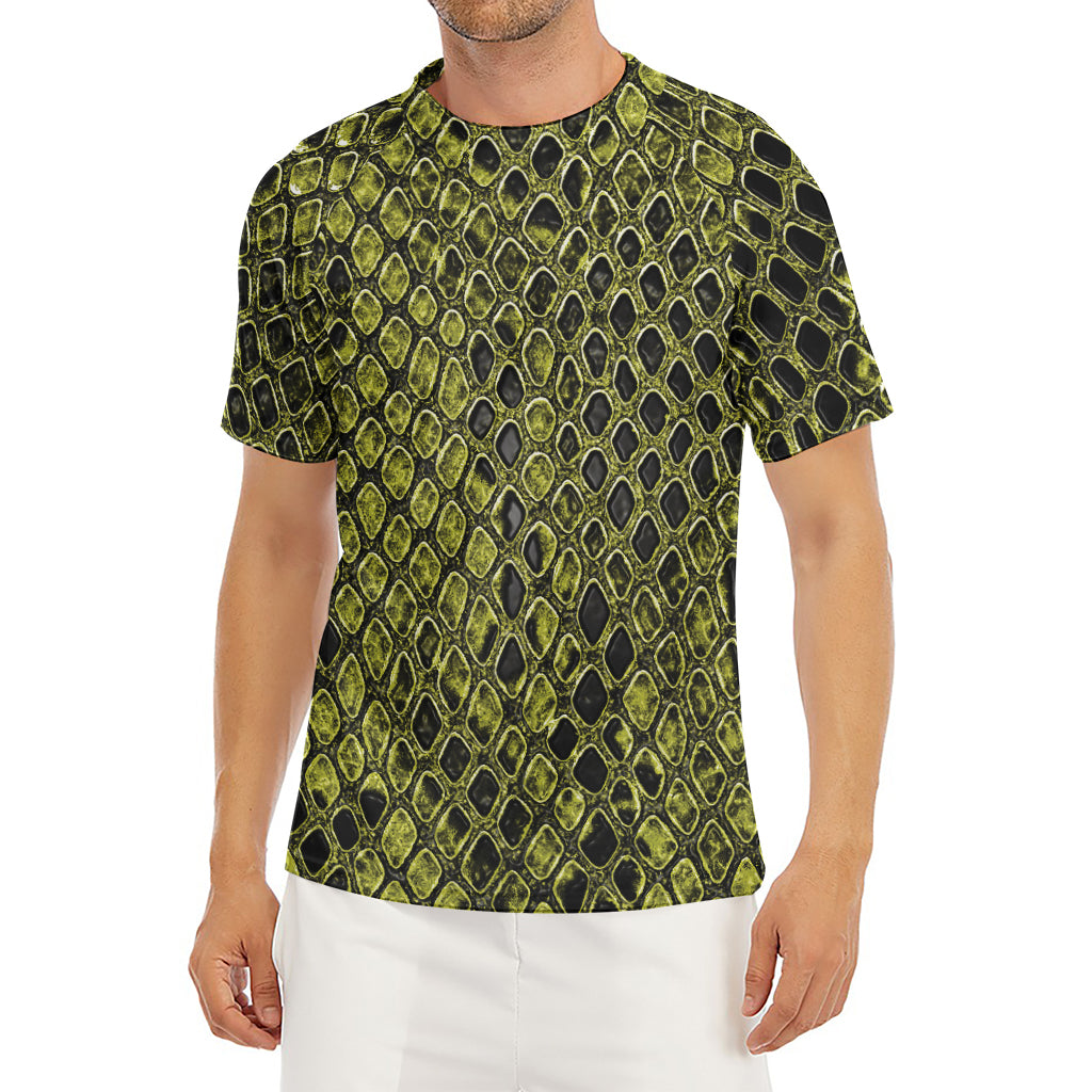 Lime Green And Black Snakeskin Print Men's Short Sleeve Rash Guard