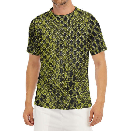 Lime Green And Black Snakeskin Print Men's Short Sleeve Rash Guard
