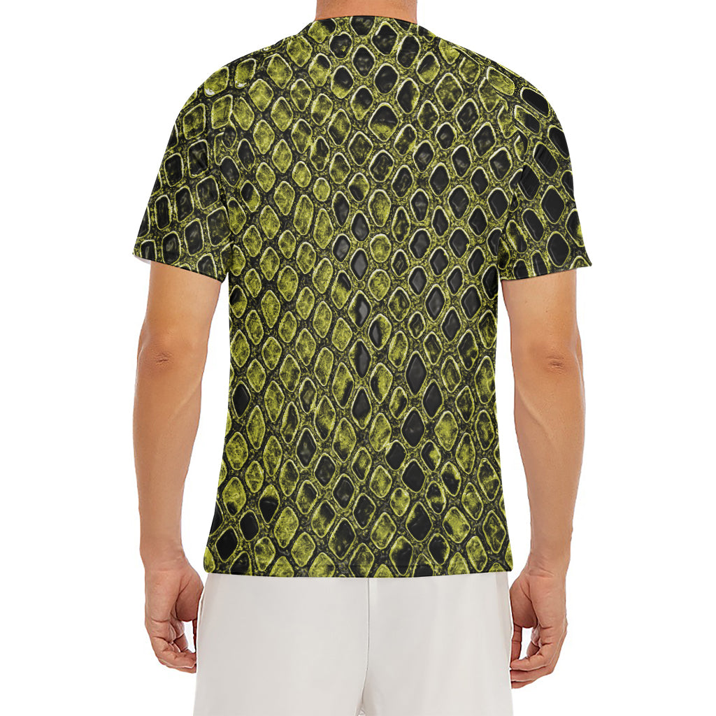 Lime Green And Black Snakeskin Print Men's Short Sleeve Rash Guard