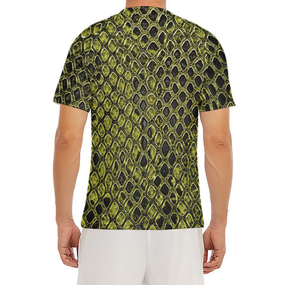 Lime Green And Black Snakeskin Print Men's Short Sleeve Rash Guard