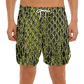 Lime Green And Black Snakeskin Print Men's Split Running Shorts