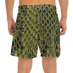 Lime Green And Black Snakeskin Print Men's Split Running Shorts