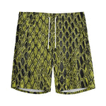 Lime Green And Black Snakeskin Print Men's Sports Shorts