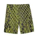 Lime Green And Black Snakeskin Print Men's Sports Shorts