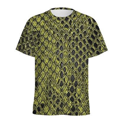 Lime Green And Black Snakeskin Print Men's Sports T-Shirt