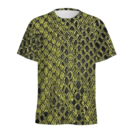 Lime Green And Black Snakeskin Print Men's Sports T-Shirt