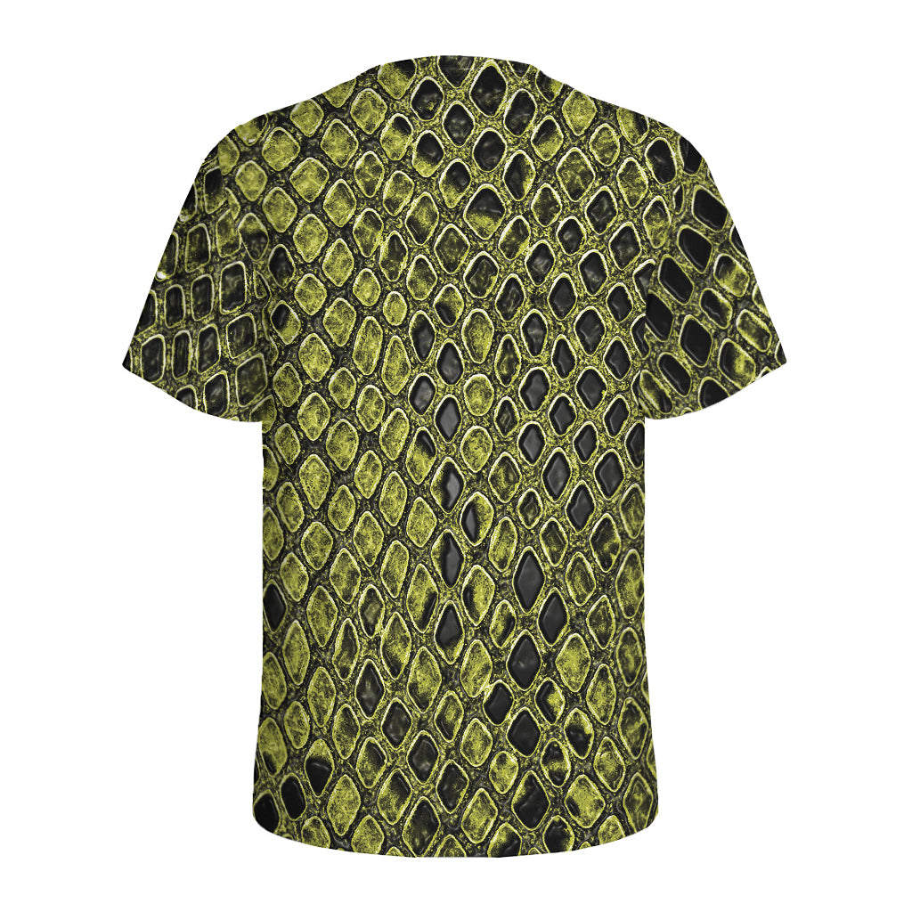 Lime Green And Black Snakeskin Print Men's Sports T-Shirt