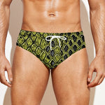 Lime Green And Black Snakeskin Print Men's Swim Briefs