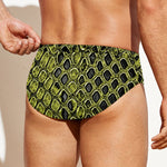 Lime Green And Black Snakeskin Print Men's Swim Briefs