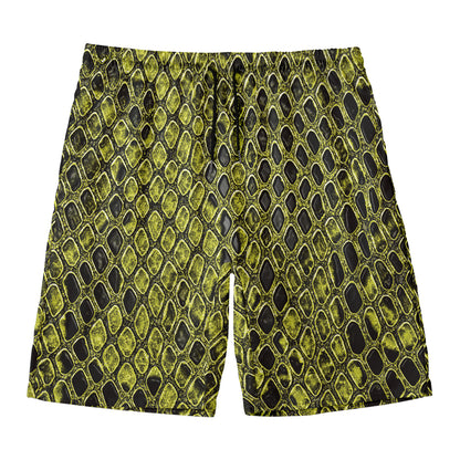 Lime Green And Black Snakeskin Print Men's Swim Trunks