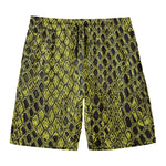 Lime Green And Black Snakeskin Print Men's Swim Trunks