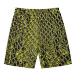 Lime Green And Black Snakeskin Print Men's Swim Trunks
