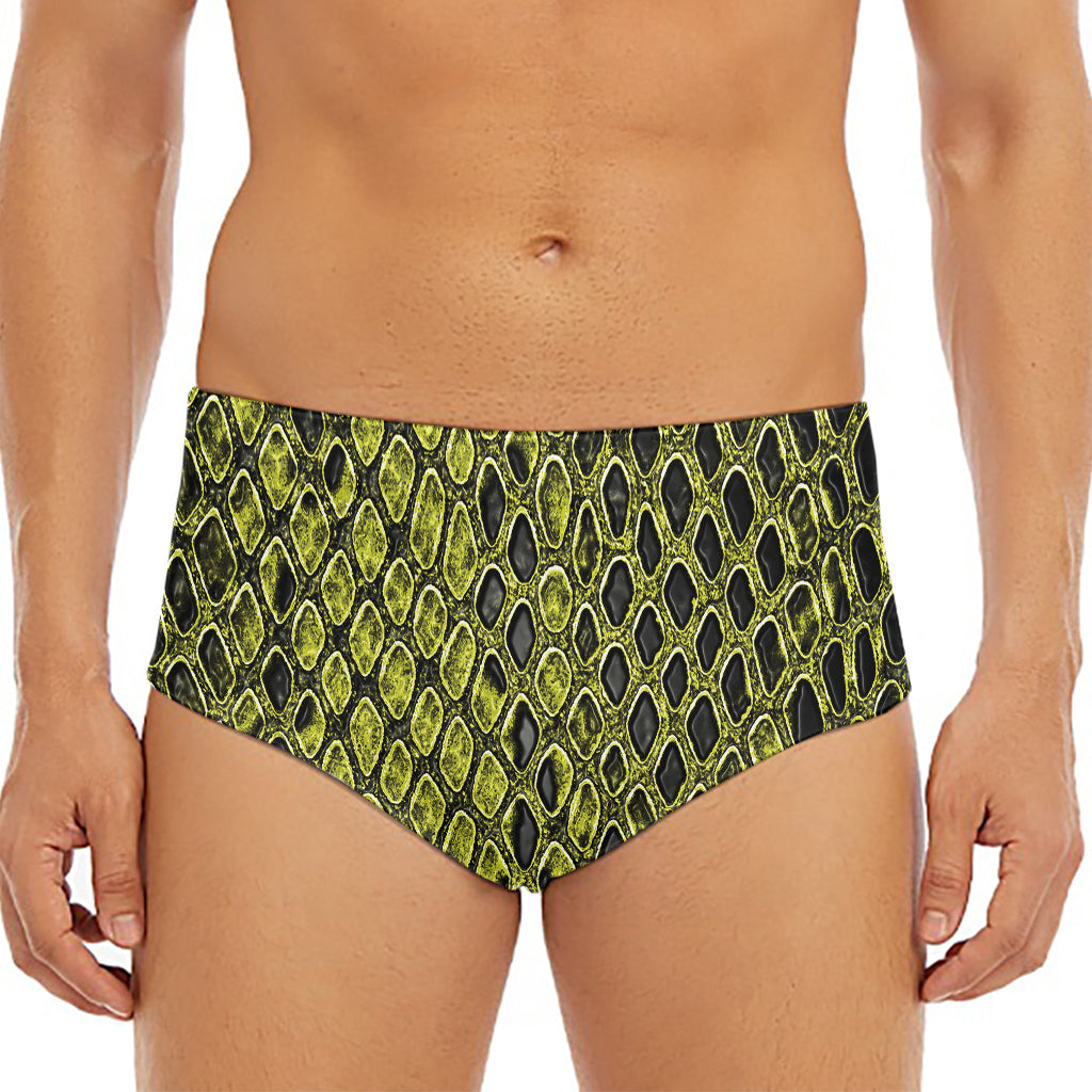 Lime Green And Black Snakeskin Print Men's Triangle Swim Briefs
