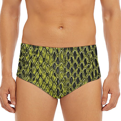 Lime Green And Black Snakeskin Print Men's Triangle Swim Briefs