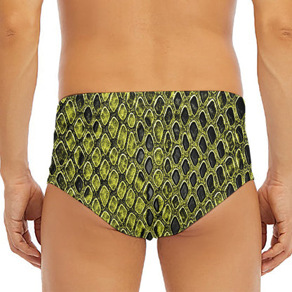 Lime Green And Black Snakeskin Print Men's Triangle Swim Briefs