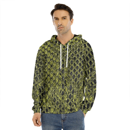 Lime Green And Black Snakeskin Print Men's Velvet Pullover Hoodie