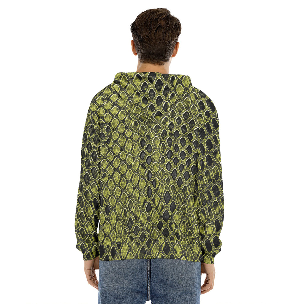 Lime Green And Black Snakeskin Print Men's Velvet Pullover Hoodie