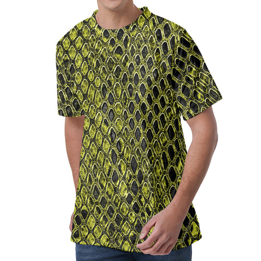 Lime Green And Black Snakeskin Print Men's Velvet T-Shirt