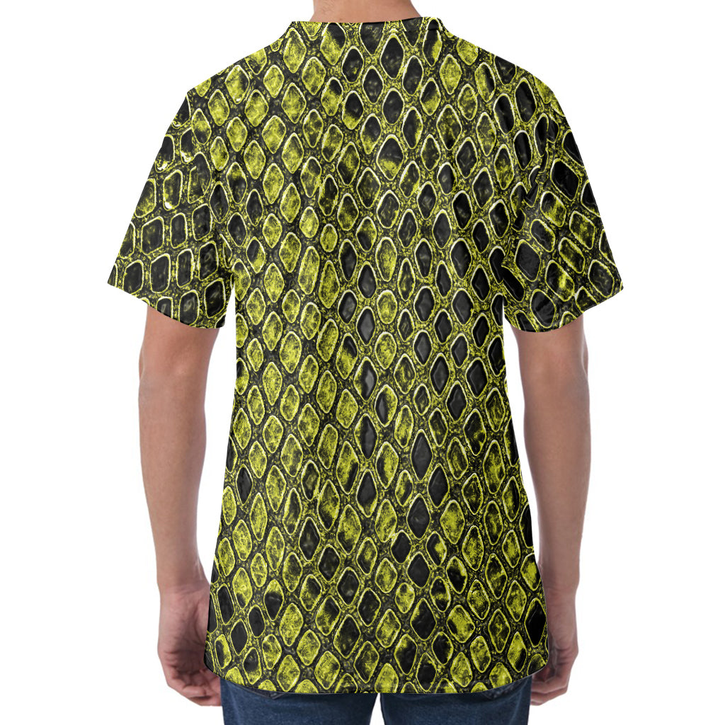 Lime Green And Black Snakeskin Print Men's Velvet T-Shirt