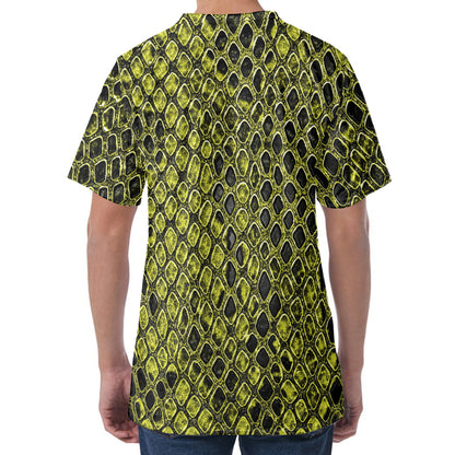 Lime Green And Black Snakeskin Print Men's Velvet T-Shirt