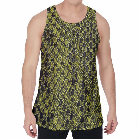 Lime Green And Black Snakeskin Print Men's Velvet Tank Top