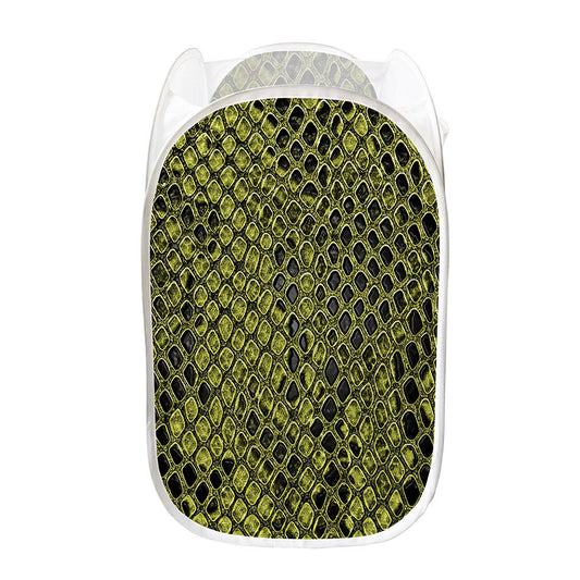 Lime Green And Black Snakeskin Print Mesh Laundry Hamper