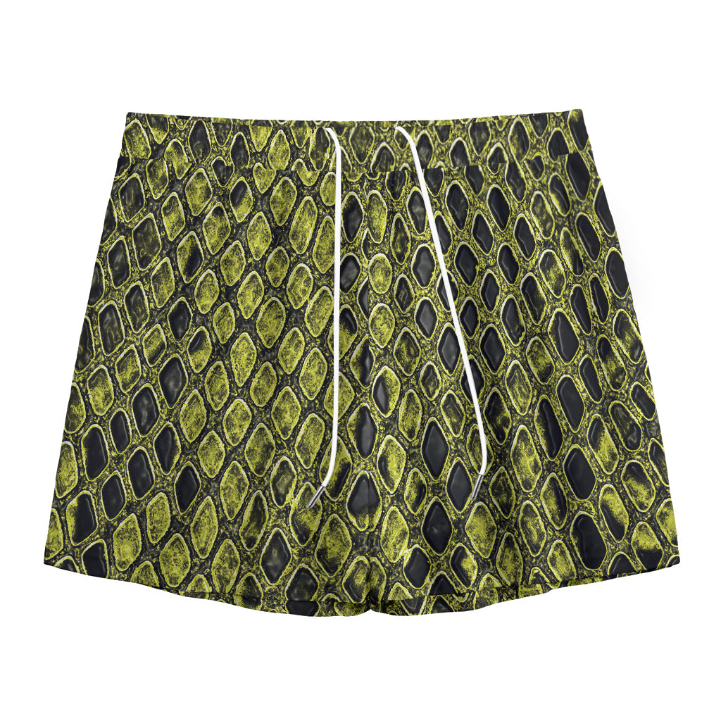 Lime Green And Black Snakeskin Print Mesh Shorts