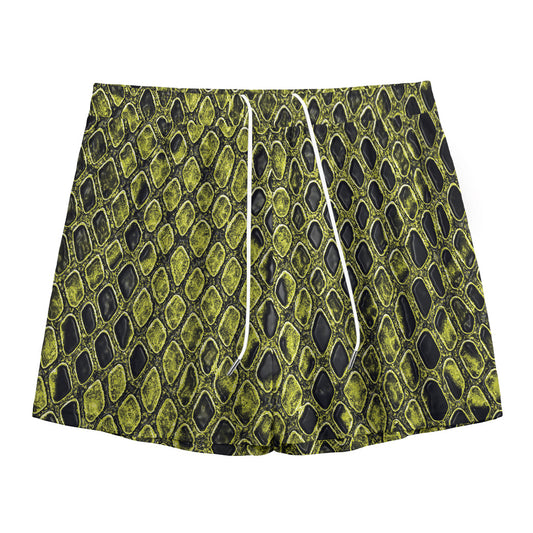 Lime Green And Black Snakeskin Print Mesh Shorts