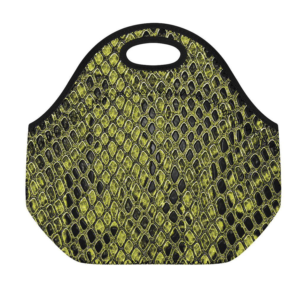 Lime Green And Black Snakeskin Print Neoprene Lunch Bag