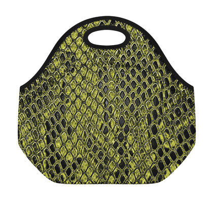 Lime Green And Black Snakeskin Print Neoprene Lunch Bag